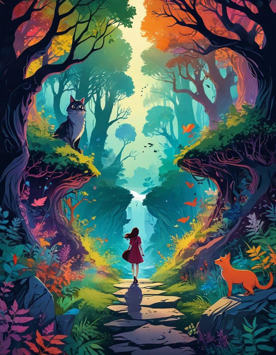 A captivating graphic novel cover featuring a whimsical world filled with playful characters engaged in mischievous adventures. Vivid colors bring to life a blend of fantasy and romance, with elements like enchanted forests, curious creatures, and subtle nods to adult themes. The scene should evoke a sense of curiosity and delight, inviting viewers to escape into imagination. The title should be artistically integrated into the design. vibrant colors. super-realistic.