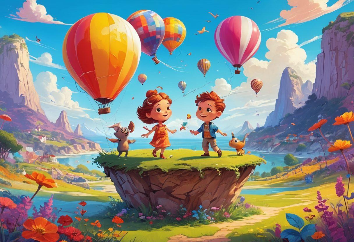 A vibrant and colorful scene depicting whimsical characters engaged in playful and humorous activities, set in a surreal landscape filled with dynamic elements and expressive designs. The characters should embody freedom and joy, with a lighthearted atmosphere that radiates positivity and fun. Include playful hints of adult themes with artistic elegance, ensuring the image remains inviting and imaginative. cartoon style, bright colors, playful and whimsical elements.